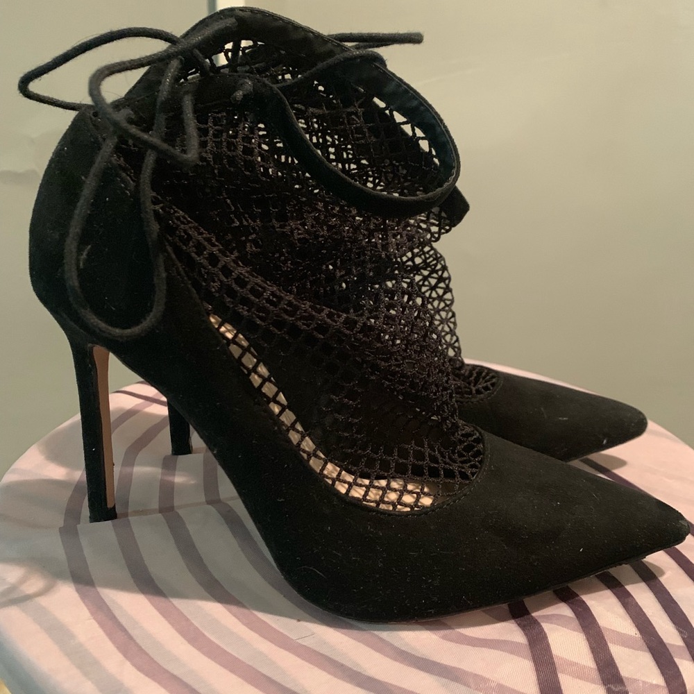 Sexy black lace up fish net Zara heels